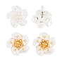 Flower Brass Stud Earring, with Plastic Pearl, for Women, White