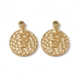 Vacuum Plating 201 Stainless Steel Pendants, Textured, Flat Round with Snake Charm