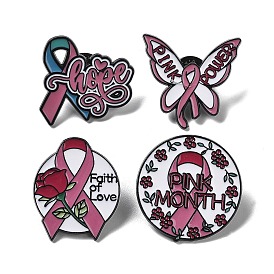 Black Zinc Alloy Brooch, October Breast Cancer Pink Awareness Ribbon Enamel Pins for Women
