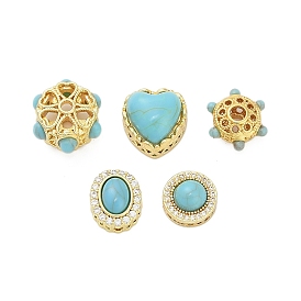 Окрашенные синтетические бирюзовые бусины, с полыми латунными оправами, золотые