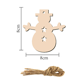 10Pcs Snowman Unfinished Wood Cutouts Ornaments, with Hemp Rope, for Blank Crafts DIY Christmas Party Hanging Decoration Supplies