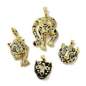 Rack Plating Brass Micro Pave Cubic Zirconia Pendants, with Enamel, Long-Lasting Plated, Cadmium Free & Lead Free, Tiger