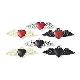 Rack Plating Alloy Enamel Pendants, Cadmium Free & Nickel Free & Lead Free, Heart with Wing Charm