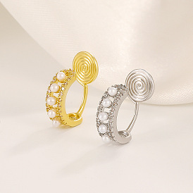 Chic and Unique Pearl Mosquito Coil Plate Ear Clip with Micro Inlaid Zirconia for Non-Pierced Ears