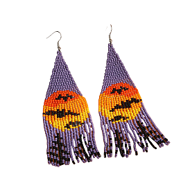 Colorful Halloween Style Glass Bead Handmade Tassel Earrings for Women