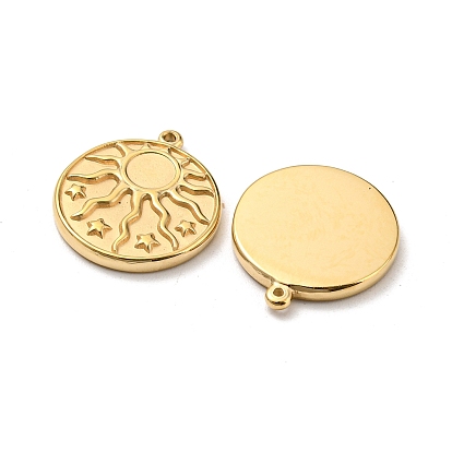 304 Stainless Steel Pendants, Flat Round with Sun & Star Charm