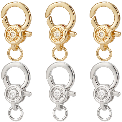 6 шт. 2 цвета латунь микропаве кубический цирконий застежки-лобстеры, с прыжковых колец, долговечный, плоско-круглые