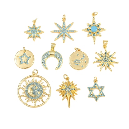 Brass Micro Pave Sky Blue Cubic Zirconia Pendants, Real 18K Gold Plated