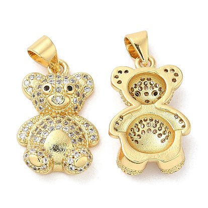 Brass Micro Pave Cubic Zirconia Pendants, Lead Free & Cadmium Free, Bear Charms
