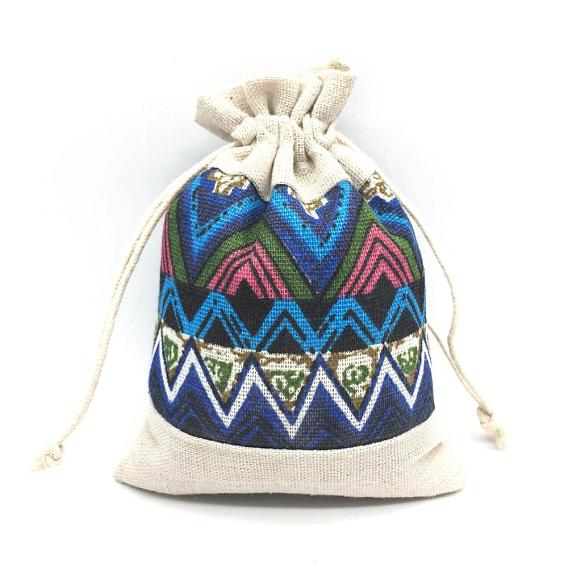 Linette de style ethnique sacs à cordon, rectangle avec motif de vagues