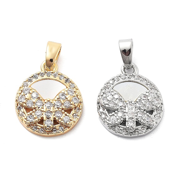 Латунные микро проложить кубического циркония прелести, без кадмия, без никеля и без свинца, с оболочкой, плоские круглые с стрекоза