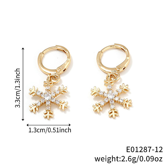 Элегантные серьги-кольца и ожерелья с подвесками из латуни с микропаве из прозрачных кубических цирконий в форме снежинки для женщин