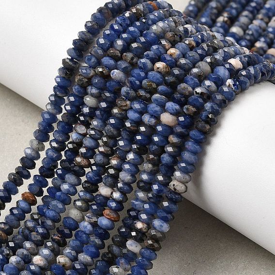 Природный содалит бисер нитей, рондель, граненые