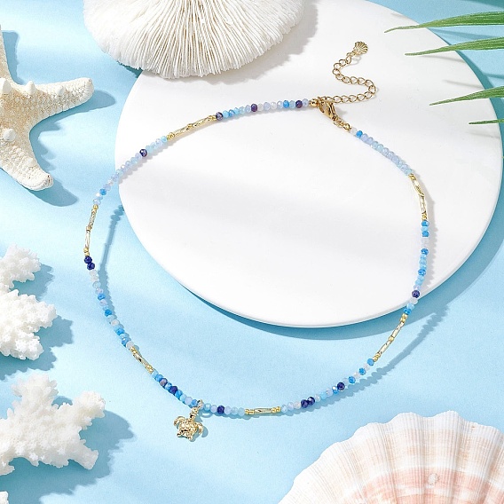 Летний пляж 304 ожерелья из нержавеющей стали для женщин, ожерелья из граненых стеклянных бусин для женщин, золотые