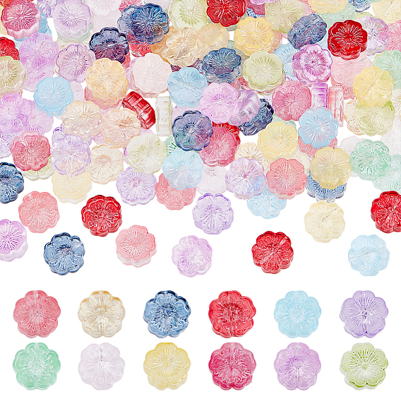 180 шт 12 цвета прозрачные стеклянные бусины, цветы, спекающийся лак