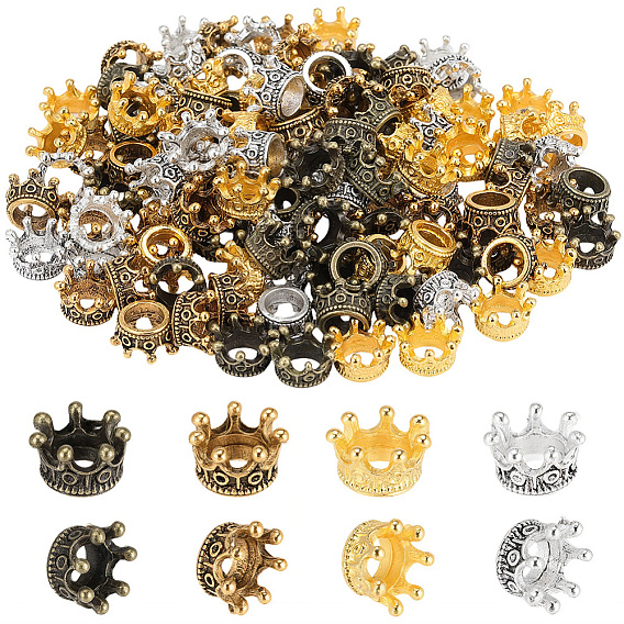 120 pièces 4 couleurs sertissage en alliage strass, Perles avec un grand trou   , couronne