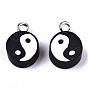 Handmade Polymer Clay Charms, with Platinum Tone Iron Findings, Flat Round with Yin Yang