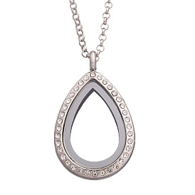 Jewelry can be opened and closed water drop tear drop diamond inlaid glass memory photo box pendant necklace locket
