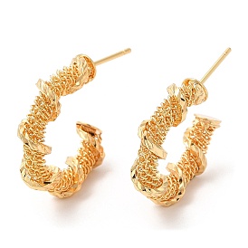 Brass Round Stud Earrings, Half Hoop Earrings