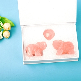 Резные фигурки исцеляющего слона и сердца из натурального розового кварца, Украшения из камня с энергией Рейки