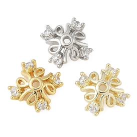Колпачки для бусин из прозрачного кубического циркония из латуни, 4-лепестков цветка