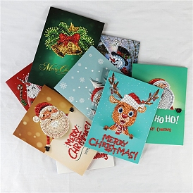 DIY Christmas Greeting Card Diamond Painting Kit, Including Envelope, Resin Rhinestones Bag, Diamond Sticky Pen, Tray Plate and Glue Clay