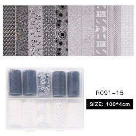 10Rolls 2 Colors Nail Art Transfer Stickers, Nail Decals, DIY Nail Tips Decoration, White & Black