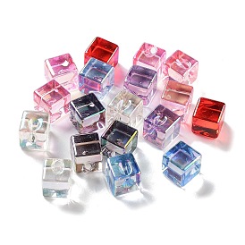 UV Plating Transparent Acrylic Beads, Iridescent, Cube