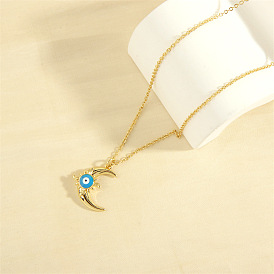 18K Gold Plated Moon Necklace - Devil Eye Oil Lock Clavicle Chain, Personalized, Luxurious.