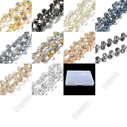 100pcs 10 styles brins de perles de verre électrolytique transparentes, modèles mixtes, facette, larme
