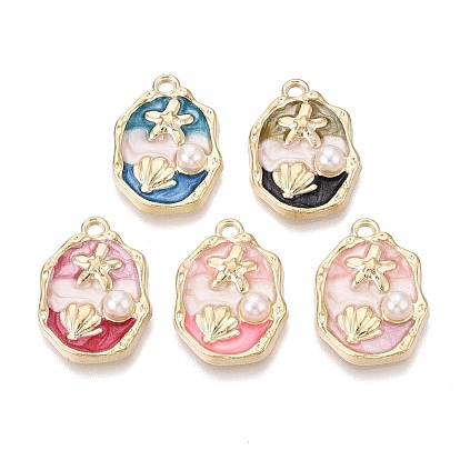 Подвески из эмали и сплава, овальные подвески, подвески в виде морских звезд и ракушек, с ABS имитации жемчуга, золотой свет