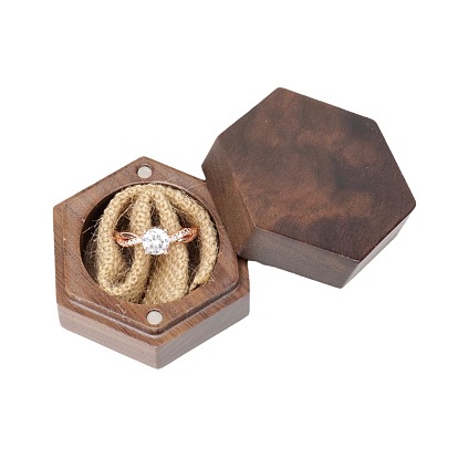 Boîtes à anneaux en bois hexagonales, coffret cadeau pour alliances avec fermoirs magnétiques