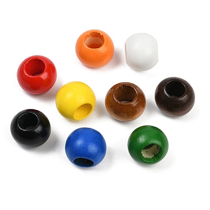 Спрей окрашены деревянные европейские бусины, круглые, бусины с большим отверстием