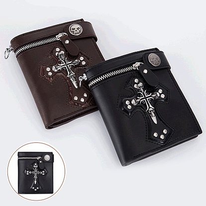 Imitation Leather Change Purse for Men, Halloween Theme Wallet,  Rectangle with Skull & Cross