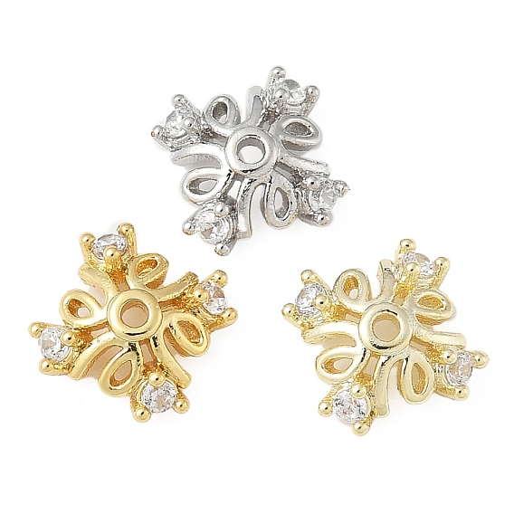 Колпачки для бусин из прозрачного кубического циркония из латуни, 4-лепестков цветка