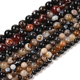 Natural Tibetan dZi Agate Beads Strands, Natural Agate, 1-Eye, Dyed & Heated, Round