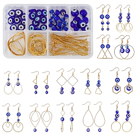 SUNNYCLUE DIY Evil Eye Earring Making Kits, Including Alloy Linking Rings, Brass Links & Earring Hooks, Round Handmade Lampwork Beads