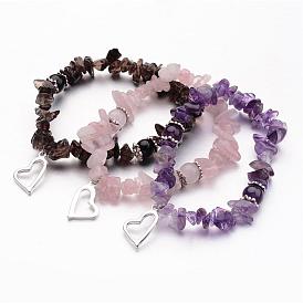 Драгоценный камень шарм браслеты, с подвесками из сплава с серебряным покрытием, сердце