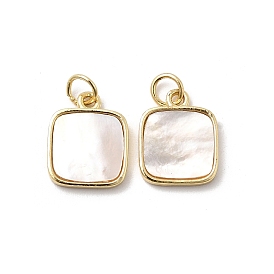 Квадратные подвески из натуральной белой ракушки, с латунными оправами и соединительными кольцами, стойки покрытие, долговечный, без свинца и без кадмия