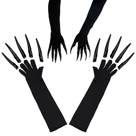 Наборы длинных перчаток из полиэстера и накладных ногтей из ацетата целлюлозы, для костюмированной вечеринки на Хэллоуин