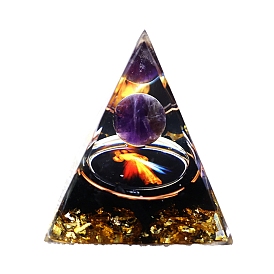 Orgonite Pyramid Resin Energy Generators, Reiki Natural Amethyst Ball Inside for Home Office Desk Decoration