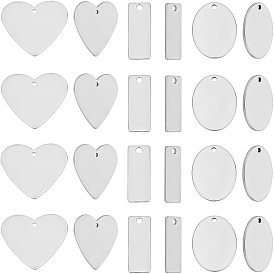 36 pcs 3 style 304 pendentifs d'étiquette vierge estampés en acier inoxydable, formes mixtes