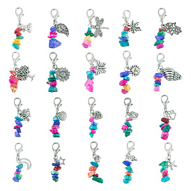 Подвески из окрашенного синтетического бирюзового бисера, с застежками-когтями из цинкового сплава и подвесками из сплава в тибетском стиле, разнообразные