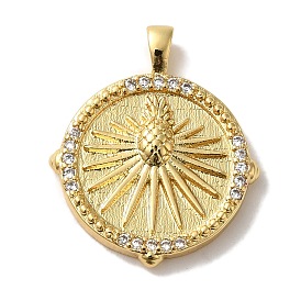 Brass Micro Pave Cubic Zirconia  Pendants, Real Long-Lasting Plated, Cadmium Free & Lead Free, Round with Pineapple