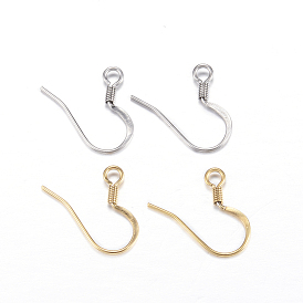 Vacuum Plating 304 Stainless Steel French Earring Hooks, Flat Earring Hooks, Ear Wire, with Horizontal Loop