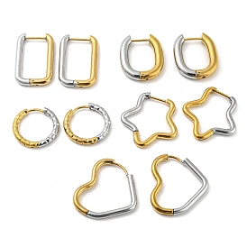 Two Tone 304 Stainless Steel Hoop Earrings, Golden & Stainless Steel Color
