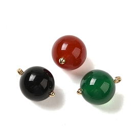 Natuarl Agate(Dyed & Heated) Sphere Charms, with Rack Plating Brass Loops, Real 18K Gold Plated, Long-Lasting Plated