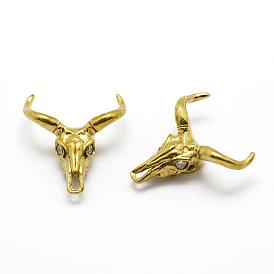 Brass Beads, with Cubic Zirconia, Cattle Skull, Nickel Free