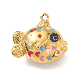 Полые 304 подвески из нержавеющей стали с эмалью, с двух сторон, подвески в виде рыбы/сердца с рыбьим хвостом/лошади, ионное покрытие (ip), реальный 18 k позолоченный