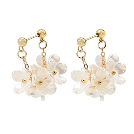 304 Stainless Steel Hoop Earrings, with Flower ABS Plastic Imitation Pearl Bead